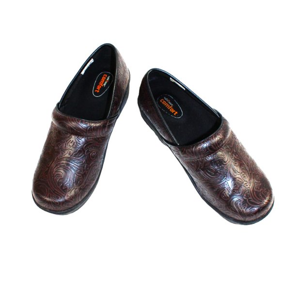 Safe T Step Gretchen Comfort Clog Paisley Swirl Embossed Non-Marking Sole SZ 8 - Picture 6 of 9